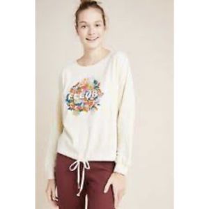 New Anthropologie Fleur Embroidered Floral Crew Neck Sweatshirt XS